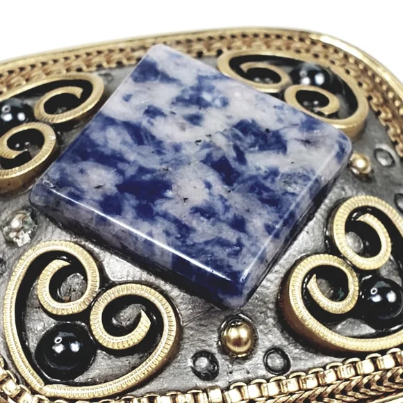Michal Golan Blue Sodalite & Gold Filigree Pendant / Brooch w/Hearts 1.50x1.25